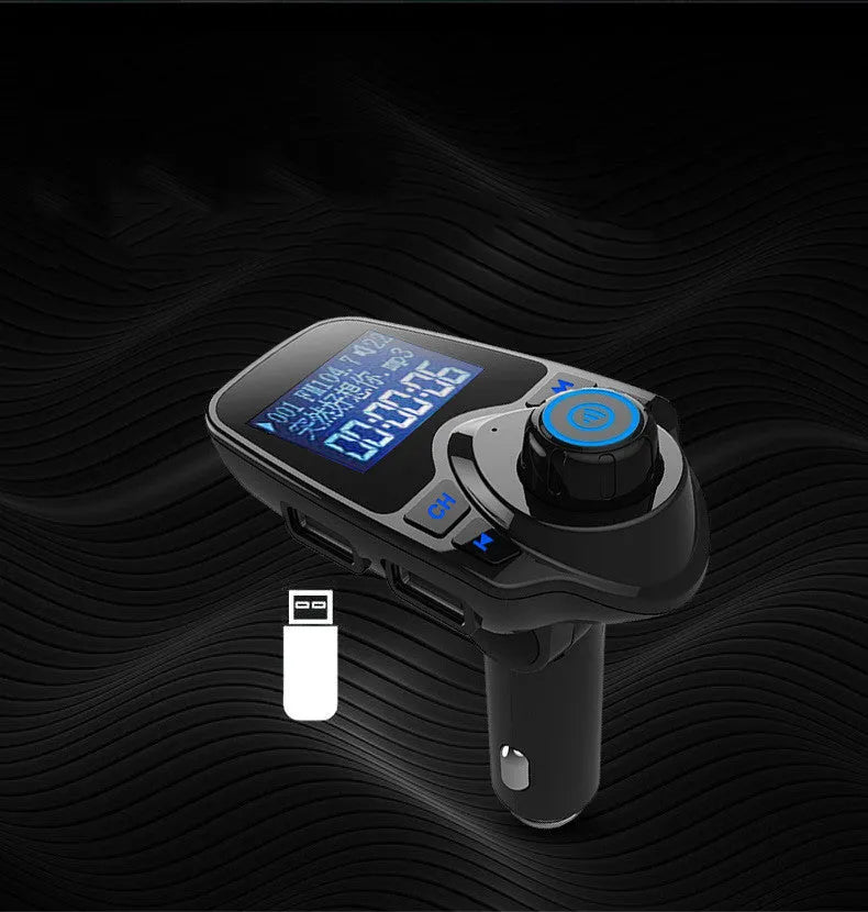Black car Bluetooth FM transmitter hands-free kit with USB port and SD card slot