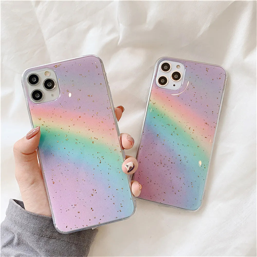 Rainbow gradient coloured TPU phone case with decorative stripes for iPhone models