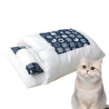 Grey enclosed winter cat bed with removable cover and pillow, shown in large size for dogs up to 11 kg.