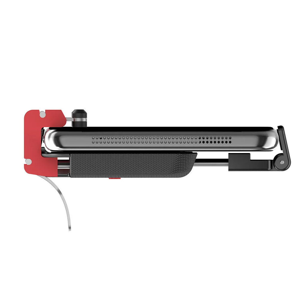 Black PG-9137 mobile phone gaming trigger stand with adjustable metal trigger and telescopic phone clip.