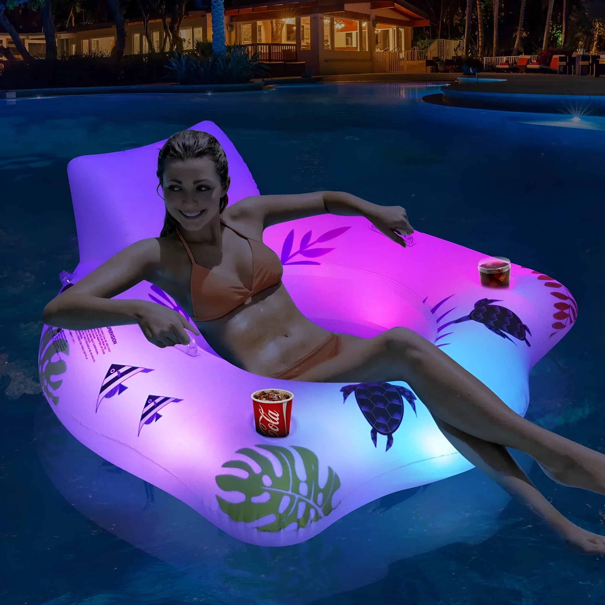 White U-shaped luminous inflatable float seat on water