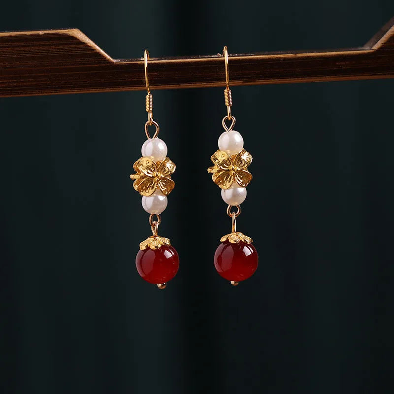 National Han Cheongsam antique earrings with geometric shape and retro colour, alloy material with electroplating finish