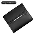 Leather car tissue box organiser with elastic band mount for sun visor or armrest.