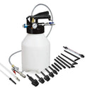 Pneumatic automatic transmission oil changer tool with fluid tank.