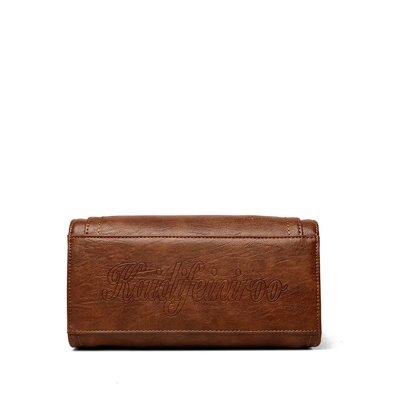 Soft PU leather women's crossbody bag in a horizontal square shape with a sandwich pocket.