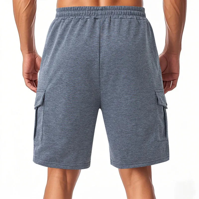 Ring fabric cargo shorts with multiple pockets in light grey colour, loose fit design for sports wear