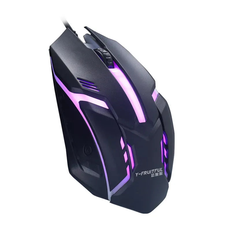 Wired USB computer mouse with colourful LED glow in black or white, showing 1.3m cable and three-button design
