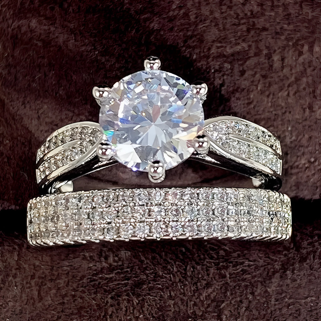 White gold colour wedding combined ring bracelet with geometric design and round elements
