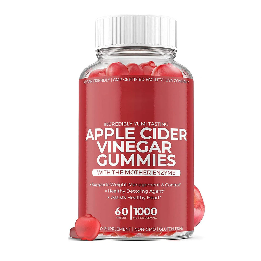 Bottle of apple cider vinegar gummy supplements containing 60 tablets for adult nutritional support