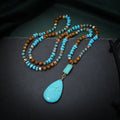 Turquoise blue water drop pendant necklace with mixed gem inlaid and ball bead chain