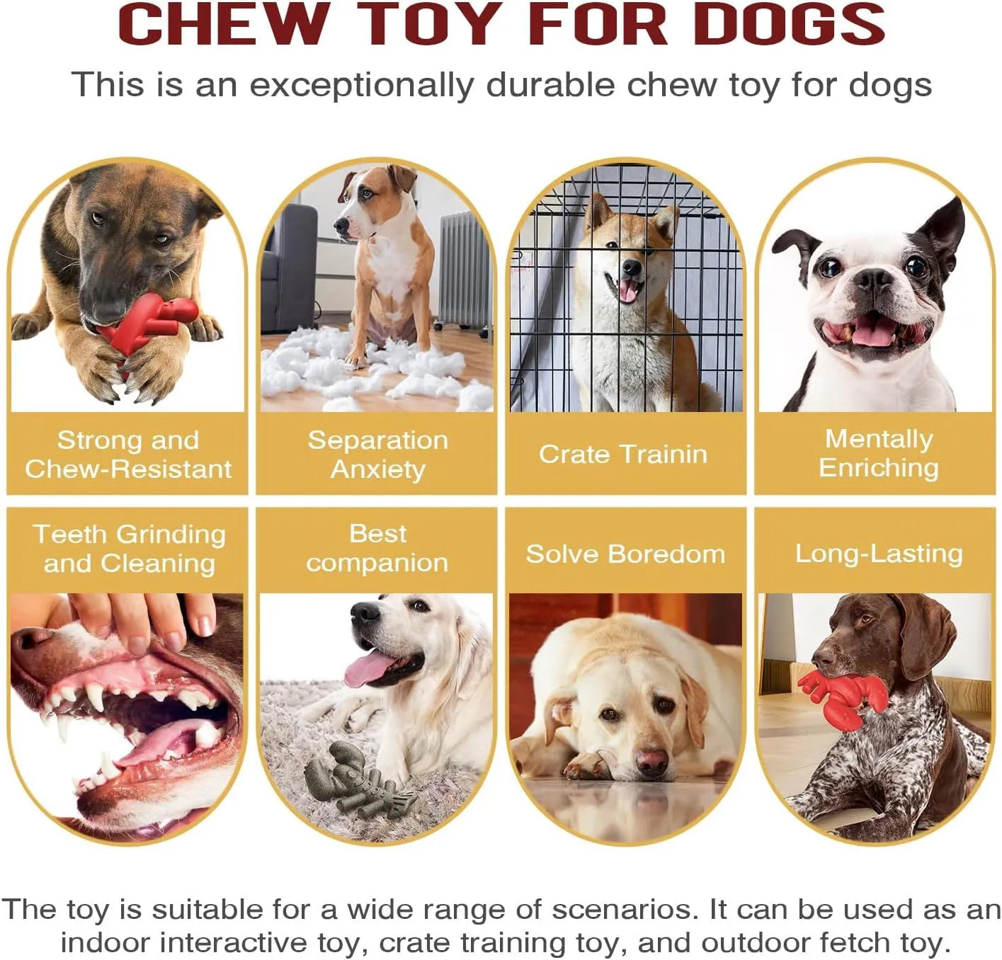 Red durable dog chew toy for large breed aggressive chewers measuring 170mm long