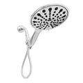 Six-function handheld shower head with electroplated finish, showing 6-inch diameter and American-style design.