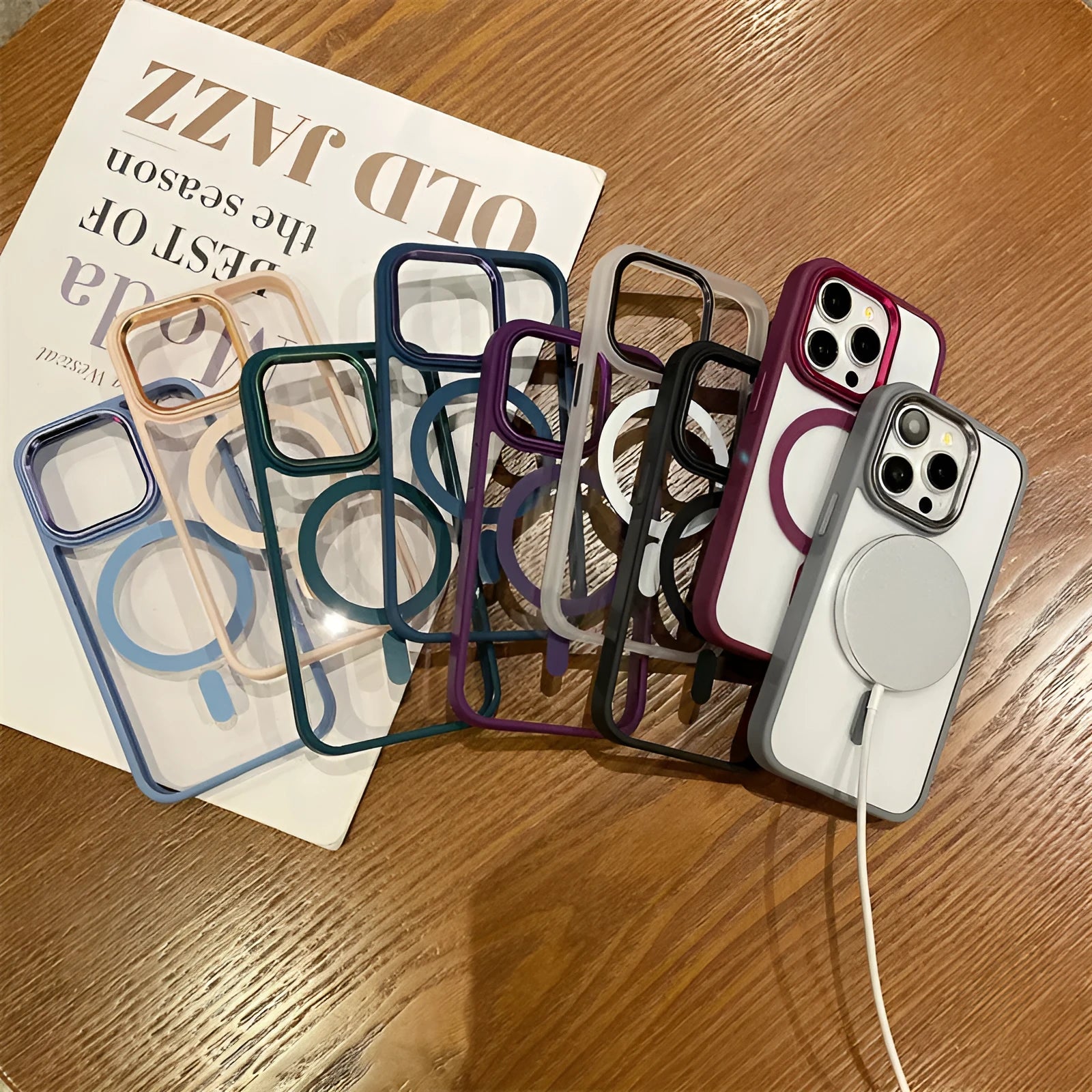Acrylic magnetic soft edge phone case with anti-fingerprint sprayed finish for iPhone in multiple colours