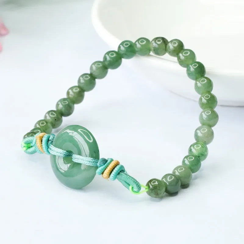 Oil green jade bracelet with safety buckle and star shape design measuring 6mm thickness