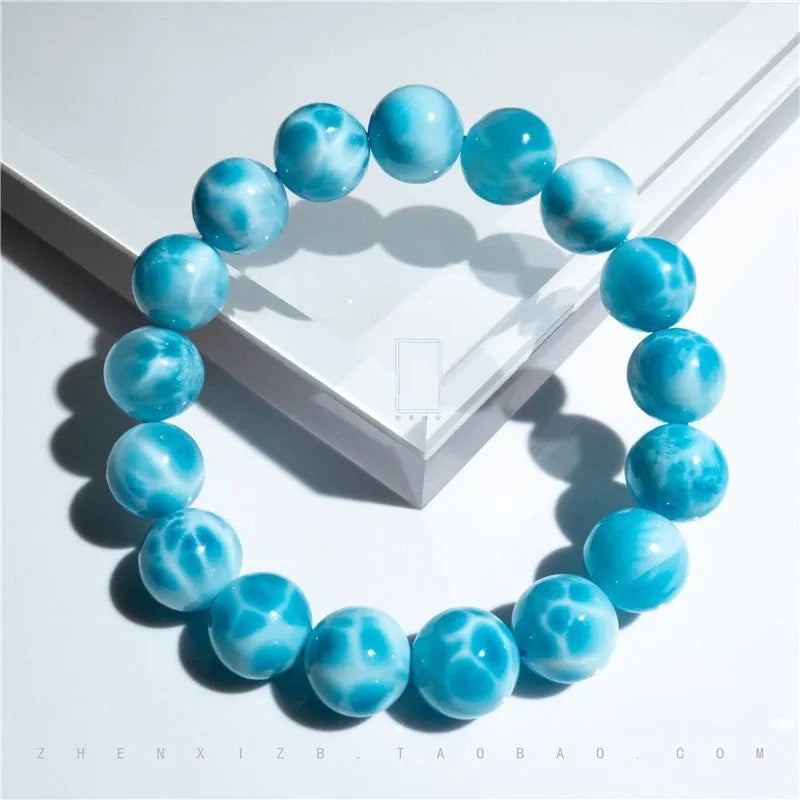 Blue natural bodhi bracelet with crystal sea-pattern stones and pearl accents in Maillard style