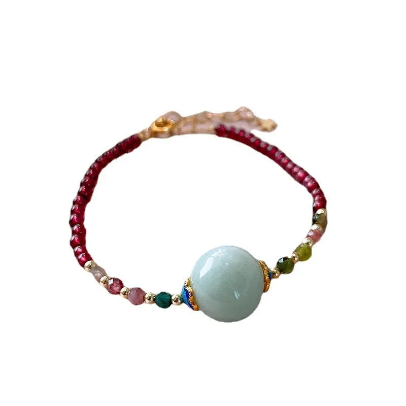 Aquamarine garnet bracelet with Chinese style design and Korean fashion elements, tourmaline construction with drop shape