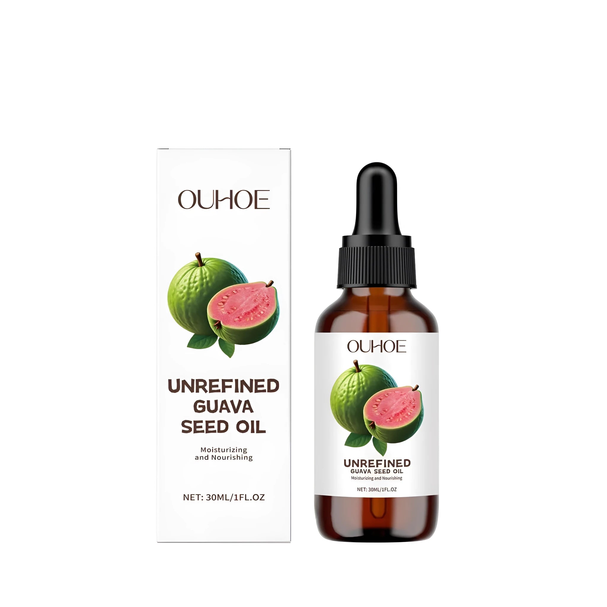 30ml glass bottle of guava seed oil facial treatment with vitamin C and E antioxidants