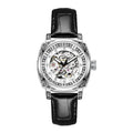 Mechanical wristwatch with luminous hands on leather strap, available in multiple colour dials