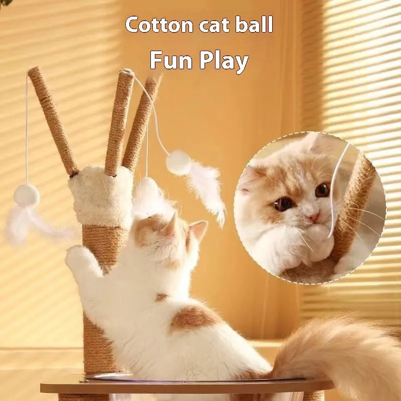 Wooden cat climbing frame with space capsule hideaway in wood colour finish
