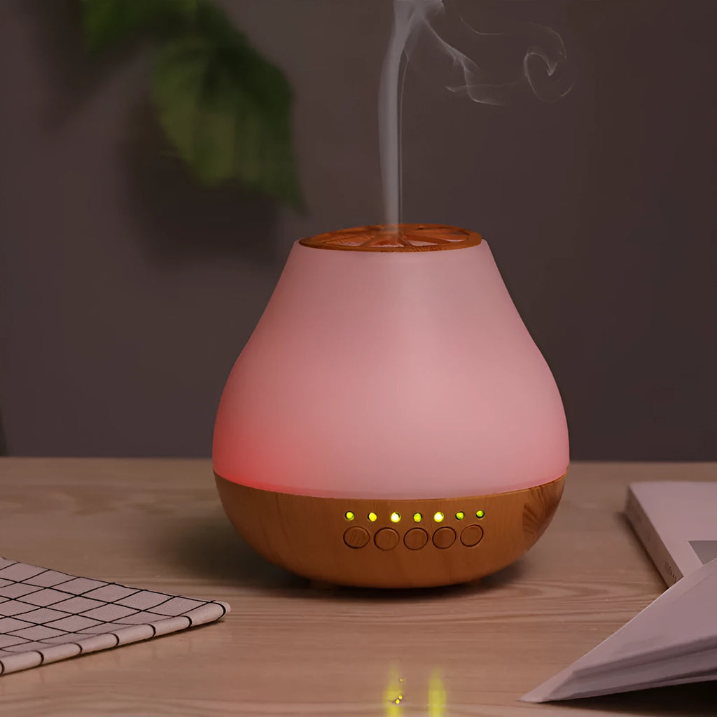 Wood grain finish USB aroma diffuser with colourful lights for essential oils