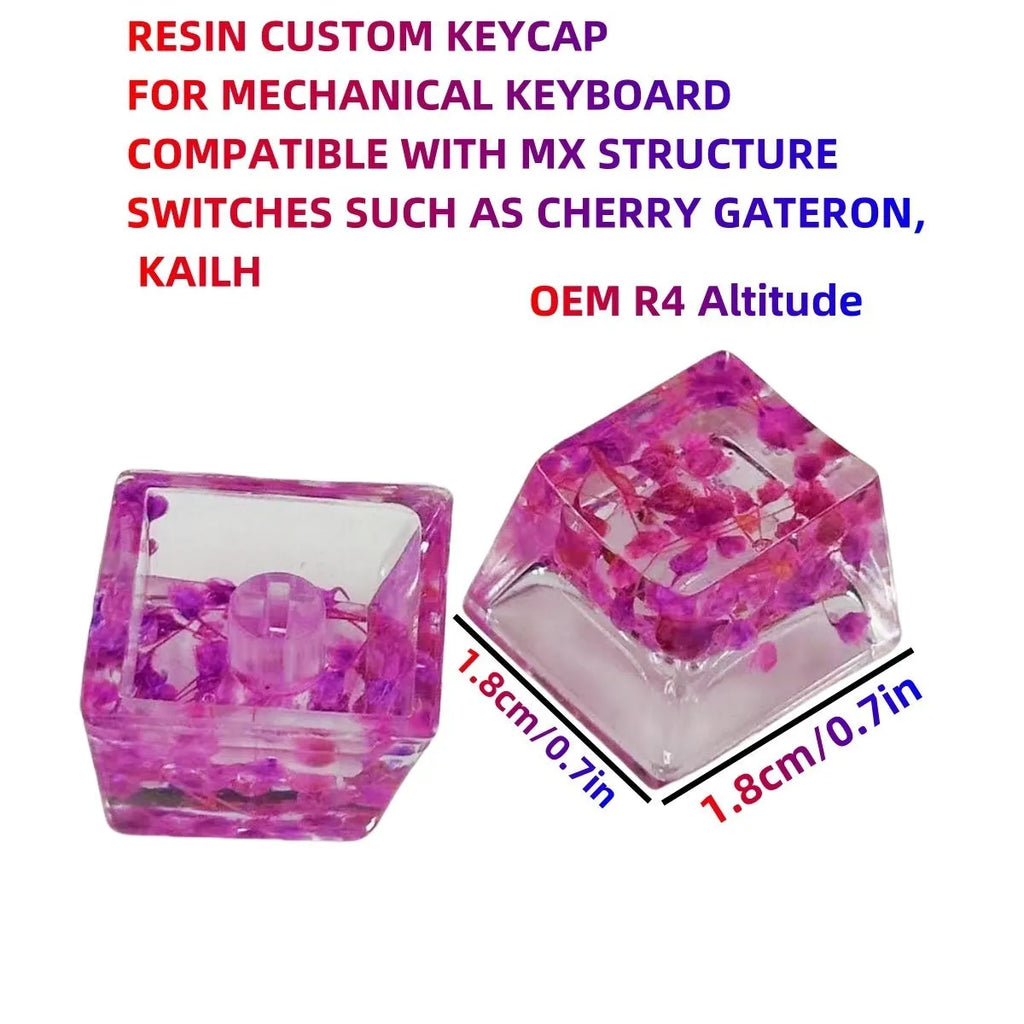 Transparent resin keycap with starry sky design in red, pink, green, or violet colours