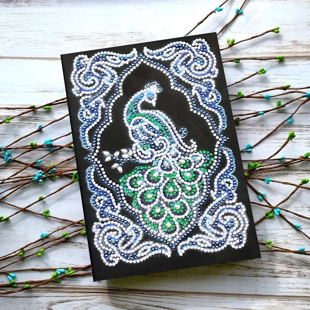 Black A5 diamond painting notebook for peacock art with shaped and bright drill decoration