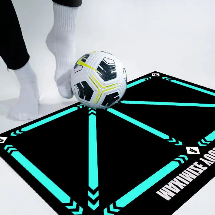 Black football training mat with grid markings measuring 60x90cm for non-slip skills practice