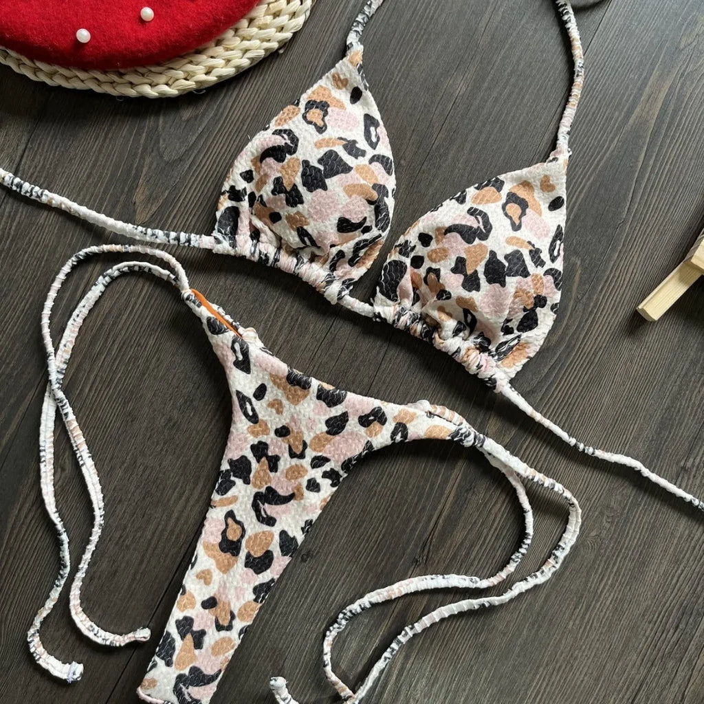 Women's printed bikini swimsuit in briefs style with cotton lining, shown in colour RT2110