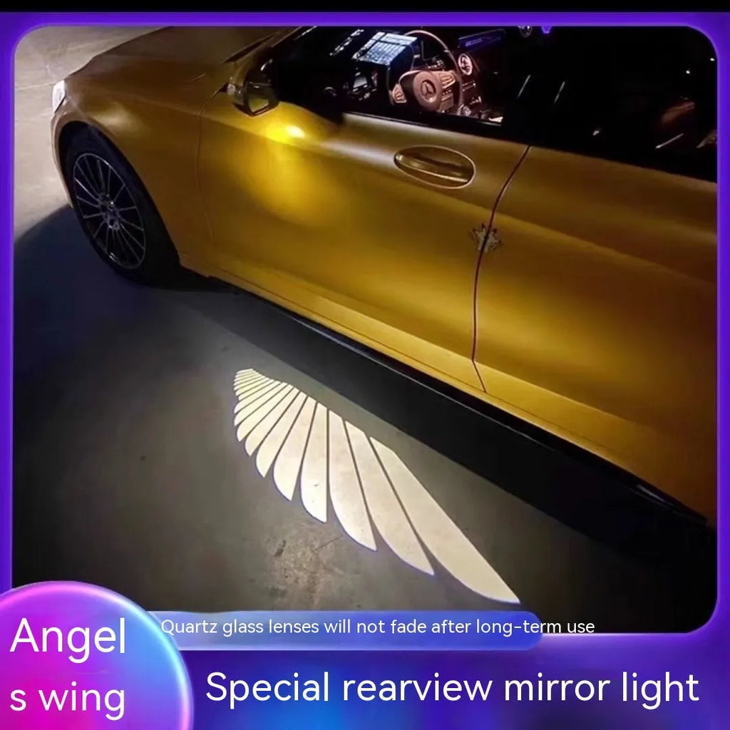 Aluminium car rearview mirror courtesy lamp with angel wing light projection