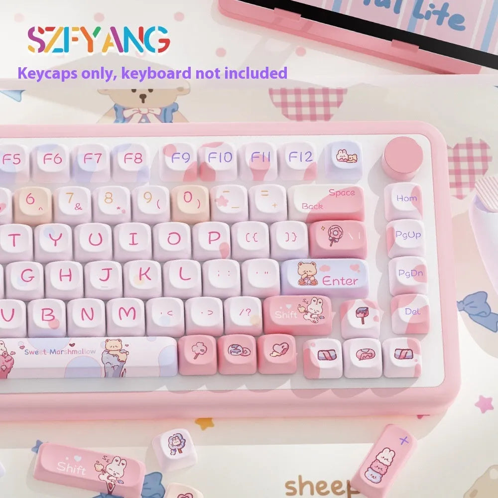 Sweet cotton candy coloured PBT keycaps for mechanical keyboards in 112-key or 120-key sets