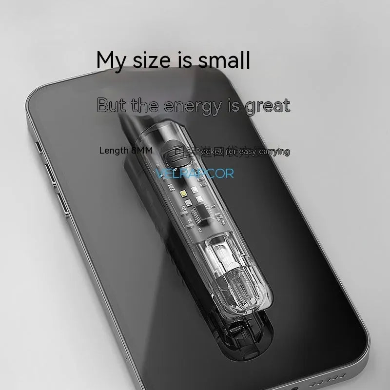 Black plastic portable outdoor flashlight with USB charging cable.