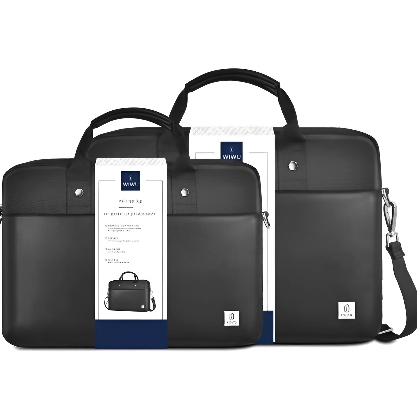 Black Oxford cloth laptop backpack with multiple organisational pockets and a lock, shown with a laptop.