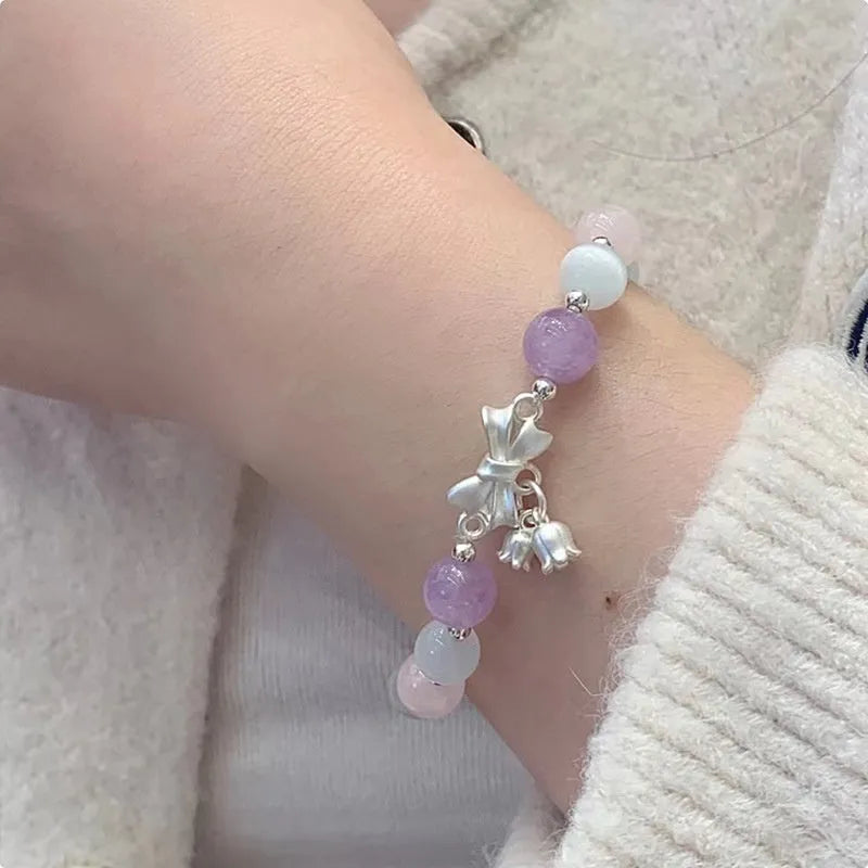 Lavender amethyst opal bowknot bracelet with electroplated finish, 10mm crystal jewellery for women