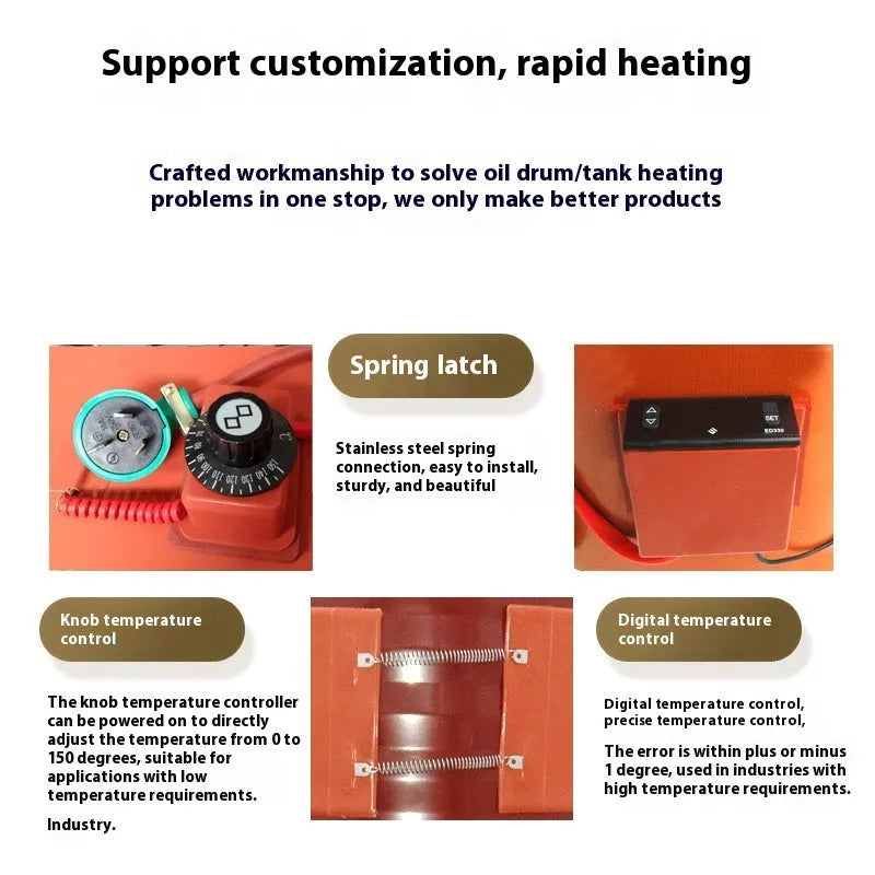 200-litre oil drum heating belt with flexible silicone rubber element and control unit