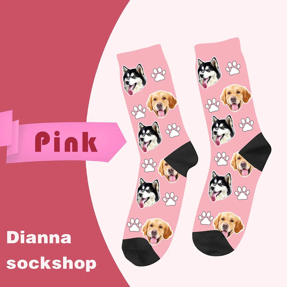 Personalised mid-calf tube socks with cartoon pattern custom photo design in multiple colours
