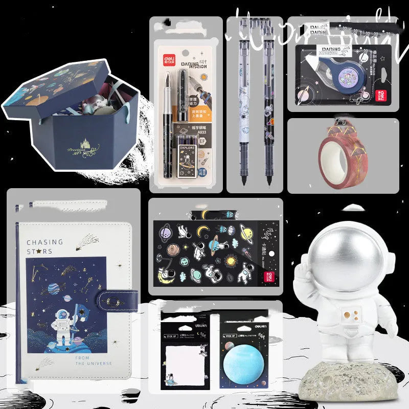 Galaxy exploration stationery set gift box with astronaut notebook and hot-stamped 3D patterns