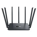 Black and white dual-band 5G gigabit Wi-Fi router with multiple antennas for home through-wall coverage.