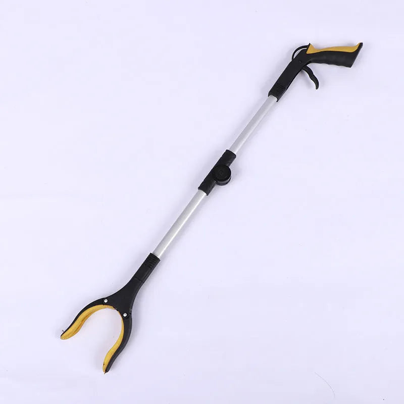 Foldable aluminium rubbish clamp with magnetic grabber head, shown extended and folded.