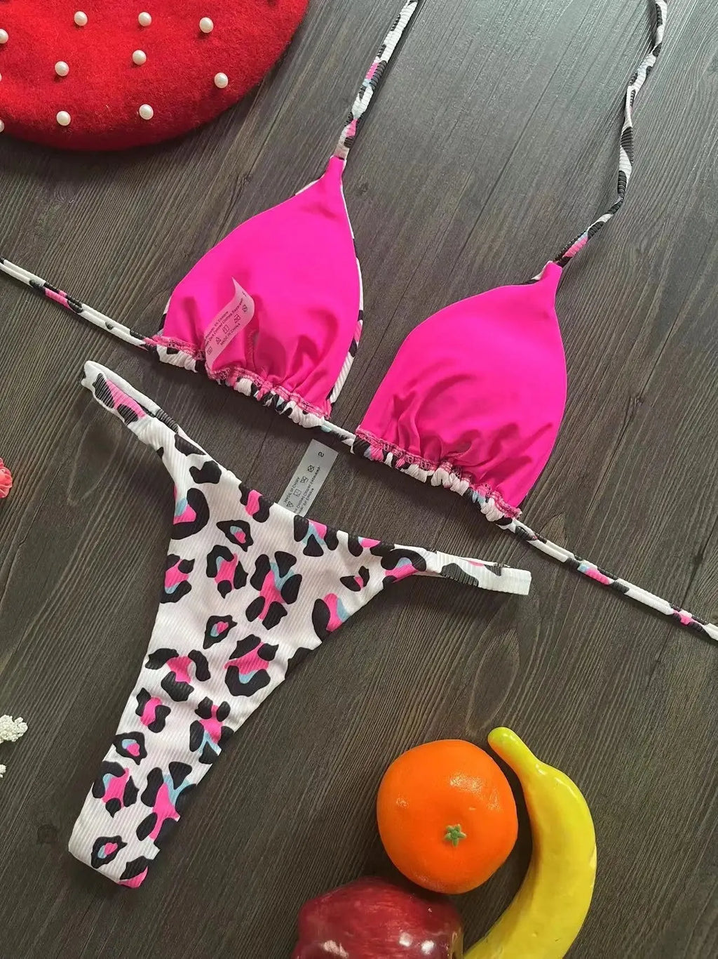 Women's printed bikini swimsuit in briefs style with cotton lining, shown in colour RT2110