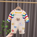 Boys' plaid top overalls suit in yellow and milky white cotton shirt and pants set for heights 80-120cm
