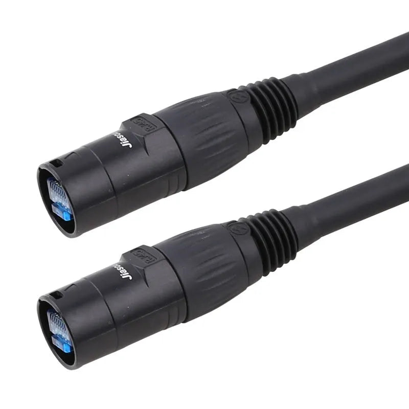 10 metre long CAT6 RJ45 Ethernet extension cable with gold-plated connectors and black moulded strain relief.