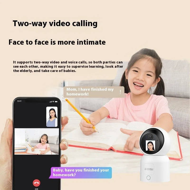 Wireless indoor security camera with plastic housing and screw bracket for mounting
