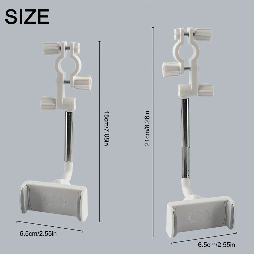 Black ABS car phone holder mounted on a rearview mirror showing 360-degree rotation mechanism