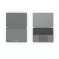 Grey folding wireless Bluetooth keyboard shown in both folded and unfolded positions