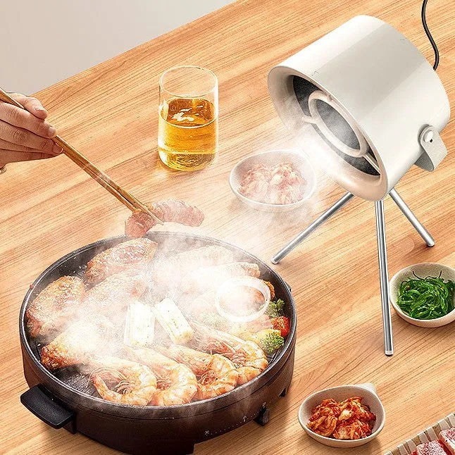 Milky white portable desktop kitchen extractor hood with USB charging and removable filter