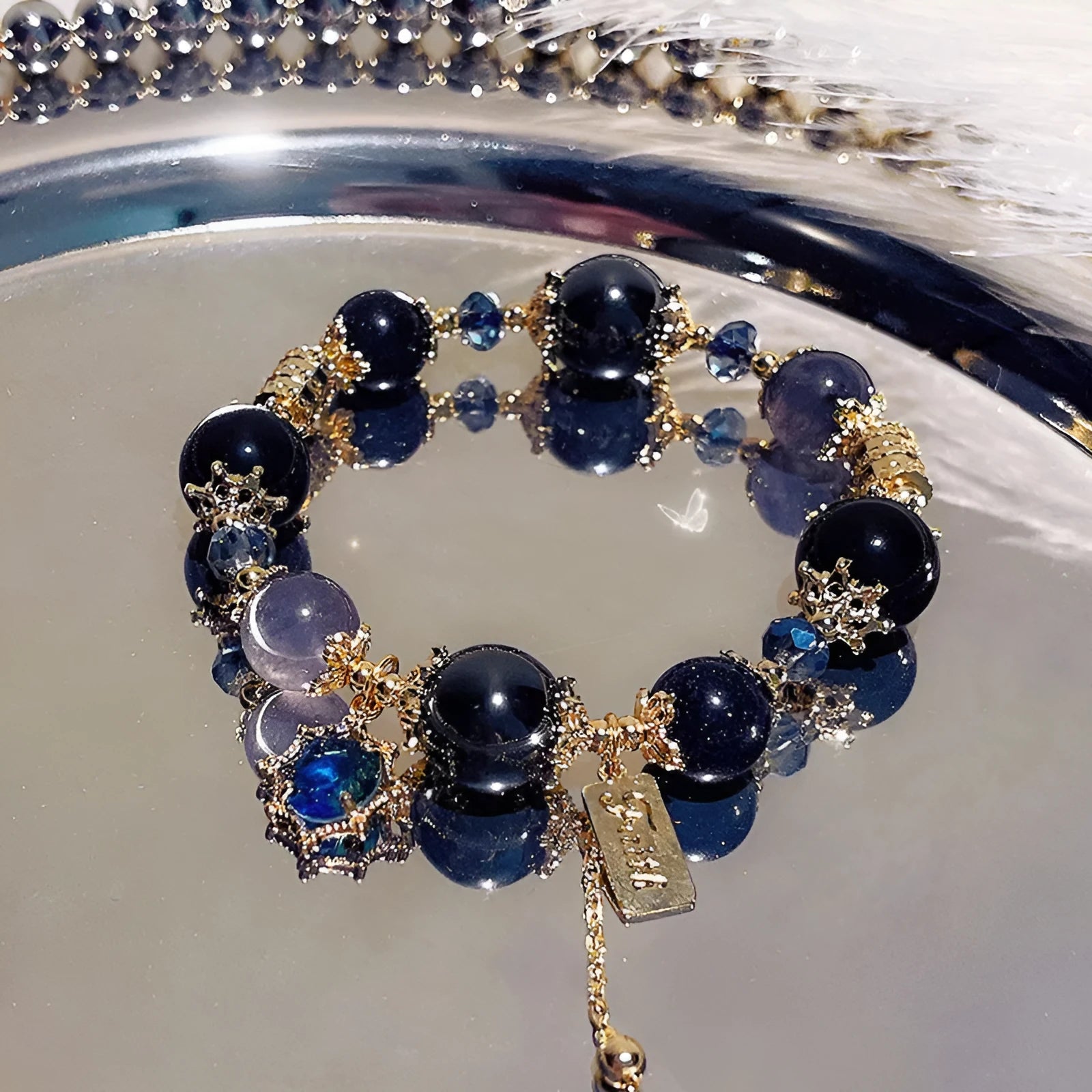 Women's galaxy colour bracelet with snowflake pendant and bow charm, alloy electroplated jewellery