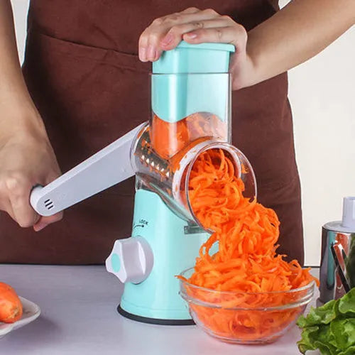 Manual kitchen mandoline slicer with stainless steel blades in blue, green or red colour