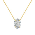 Close-up of a women's sterling silver necklace with a geometric oval ice flower pendant.