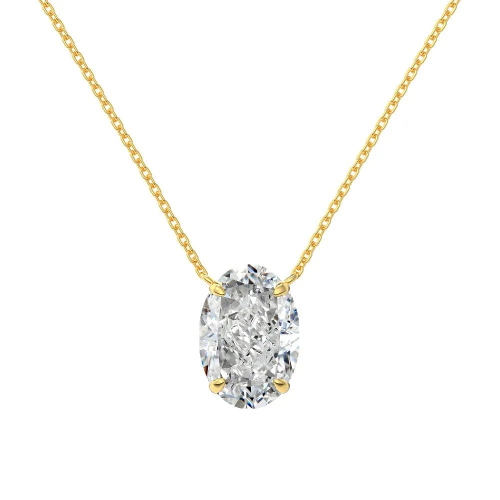 Close-up of a women's sterling silver necklace with a geometric oval ice flower pendant.