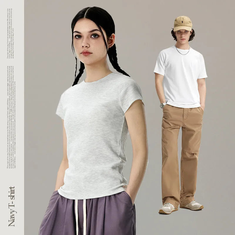 Navy slim-fit t-shirt vest with short sleeves and stretch fabric for casual wear